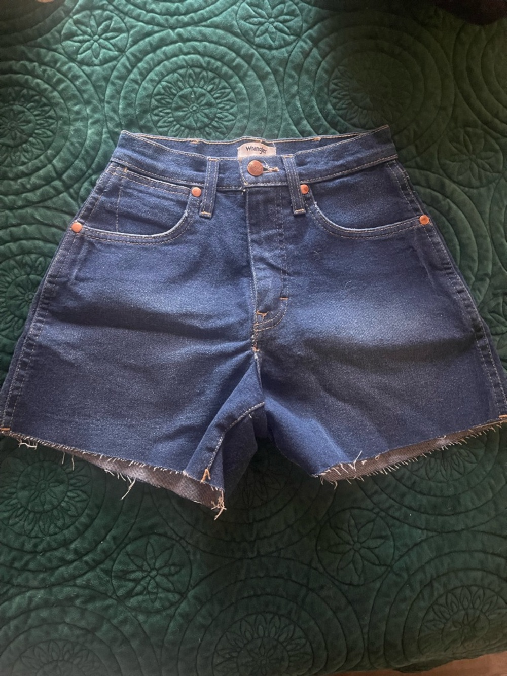 Wrangler Dark Blue High-Rise Cutoff Denim Shorts